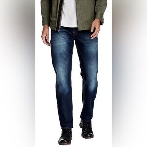 True Religion Men's Hand Picked Slim Red Orange Stitch Jeans Lost Lagoon Size 28